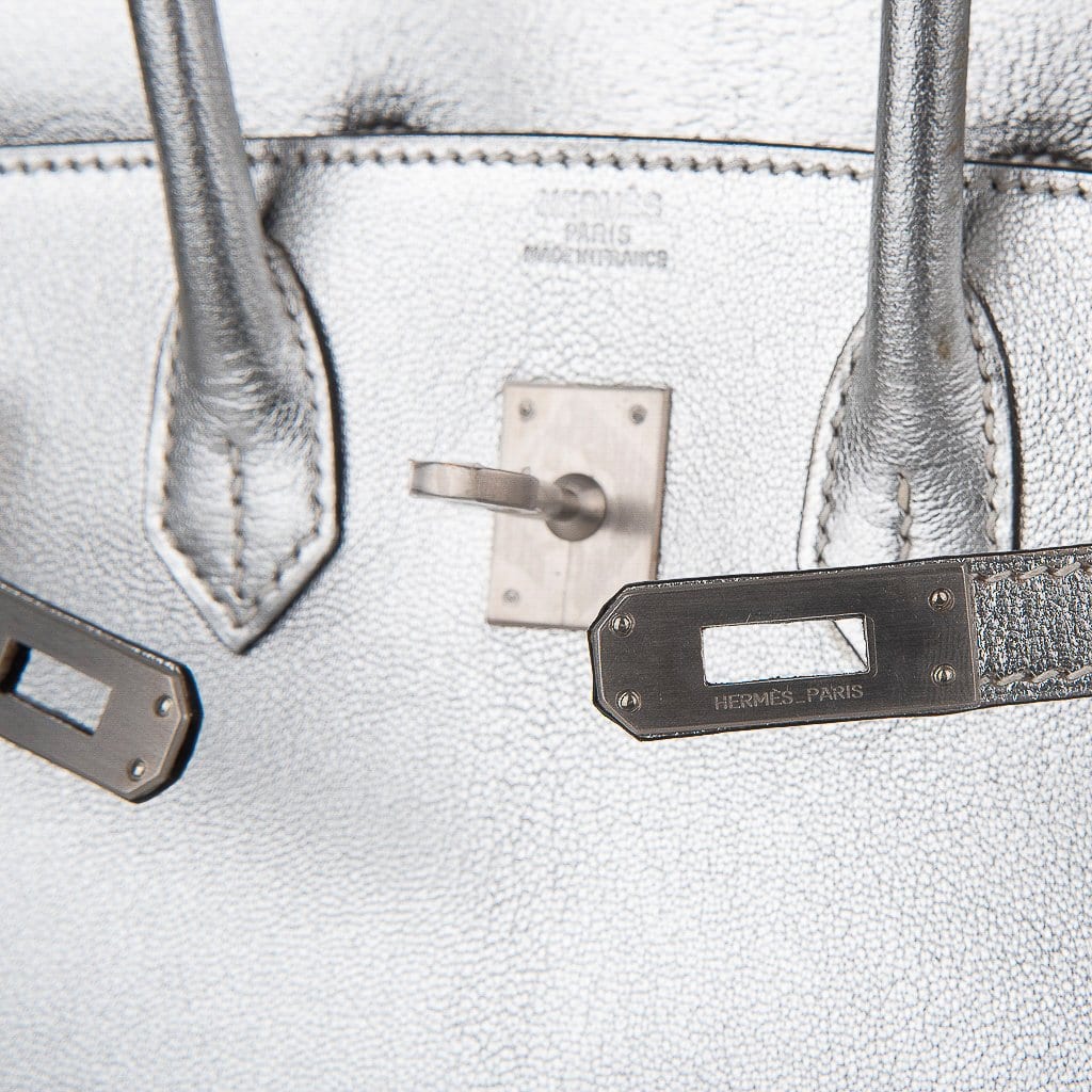 Birkin 25 Bag Metallic Silver Chevre with Brushed Palladium Hardware
