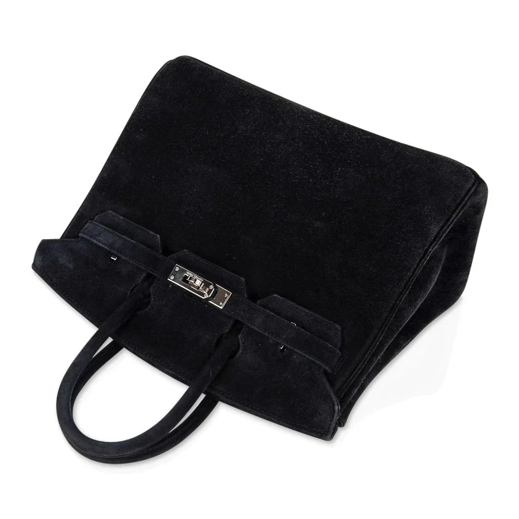 Birkin 25 Bag Black Doblis Suede with Palladium Hardware
