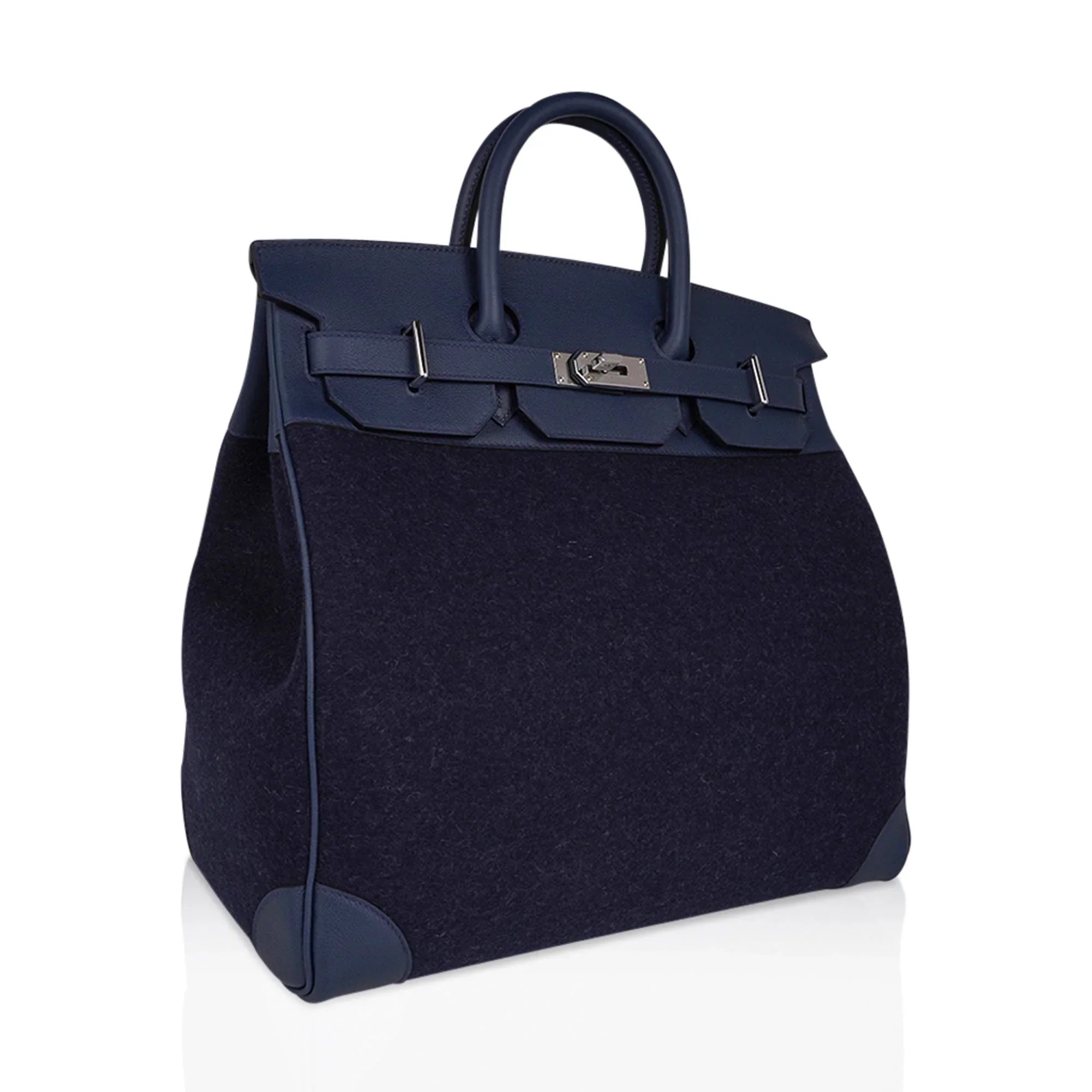 HAC Birkin 40 Bag Blue Nuit Feutre and Blue de Malte Evercolor Leather with Palladium Hardware