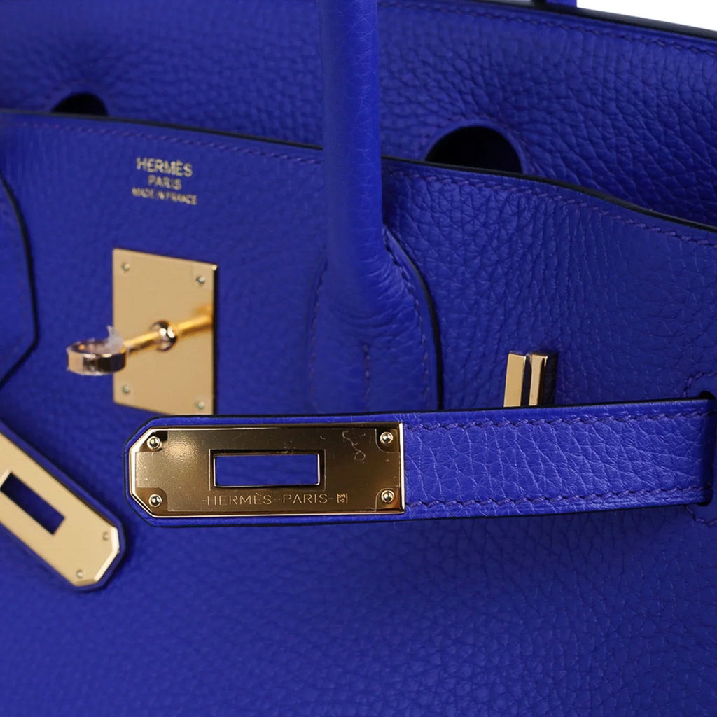 Birkin 30 Bag Blue Electric Clemence Gold Hardware