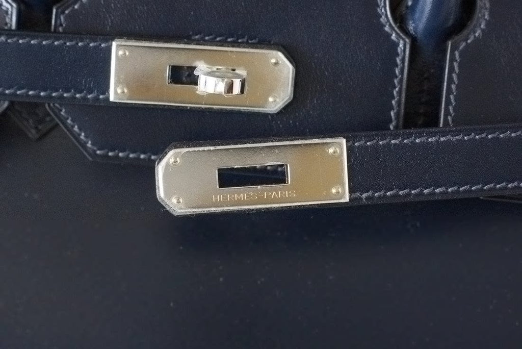 Birkin 35 Bag (Bleu) Blue Marine Coveted Rare Box Leather Palladium