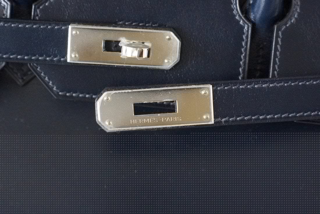 Birkin 35 Bag (Bleu) Blue Marine Coveted Rare Box Leather Palladium