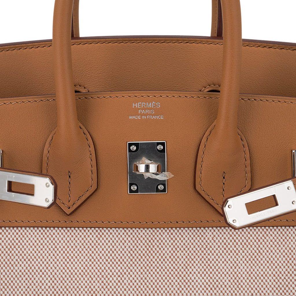 Limited Edition Birkin 25 Bag in Biscuit Swift Leather & Ecru Toile H with Palladium Hardware