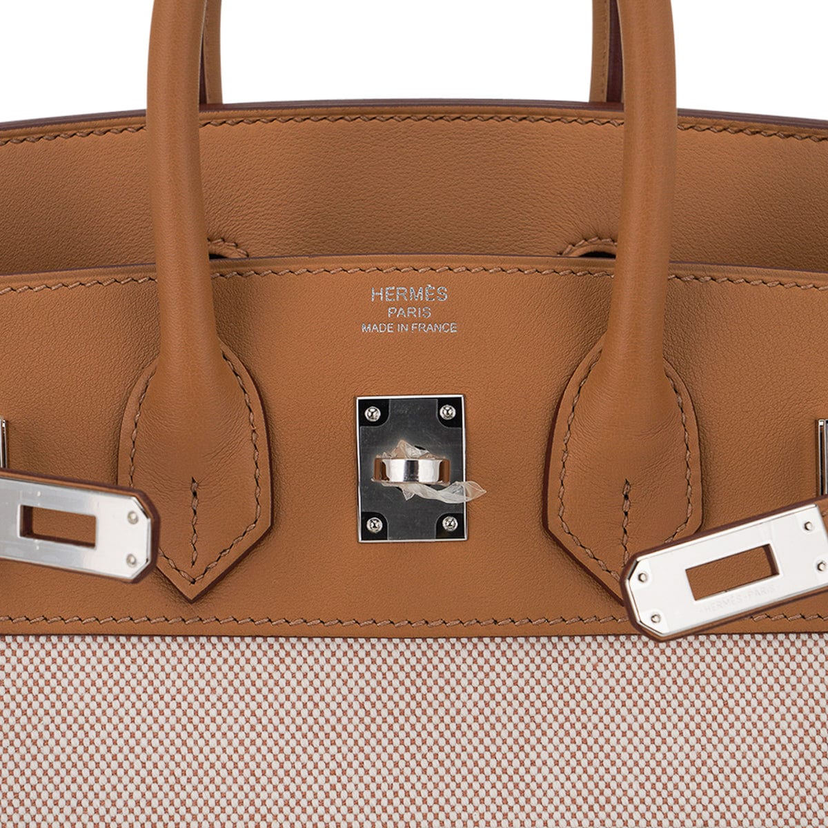 Limited Edition Birkin 25 Bag in Biscuit Swift Leather & Ecru Toile H with Palladium Hardware