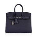 Birkin Sellier 25 Bag Blue Indigo Epsom Leather with Palladium Hardware