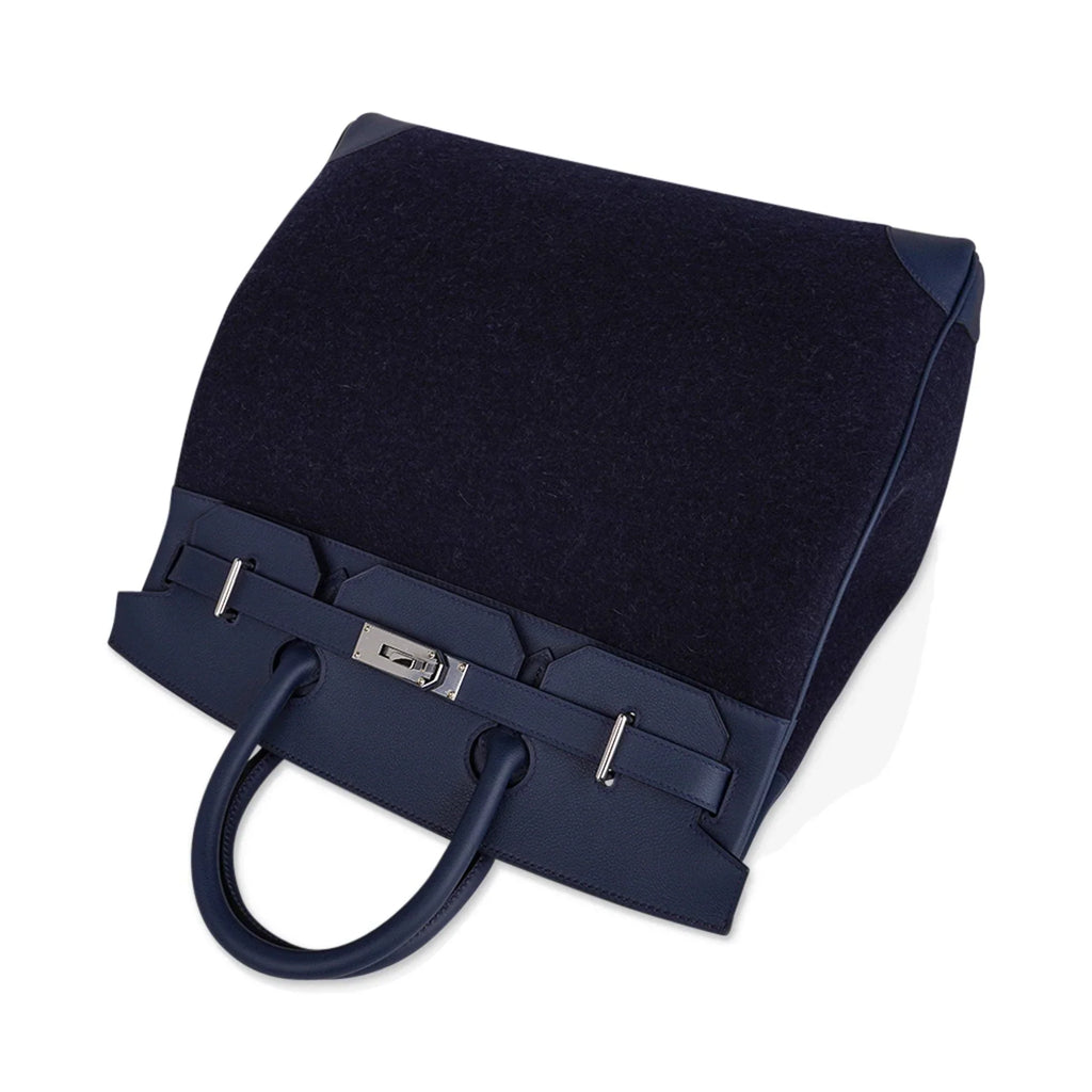 HAC Birkin 40 Bag Blue Nuit Feutre and Blue de Malte Evercolor Leather with Palladium Hardware