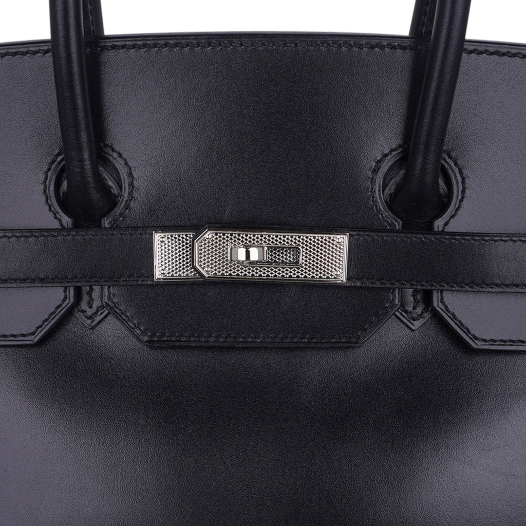 Birkin 35 Bag Black Box Palladium Guilloche Hardware