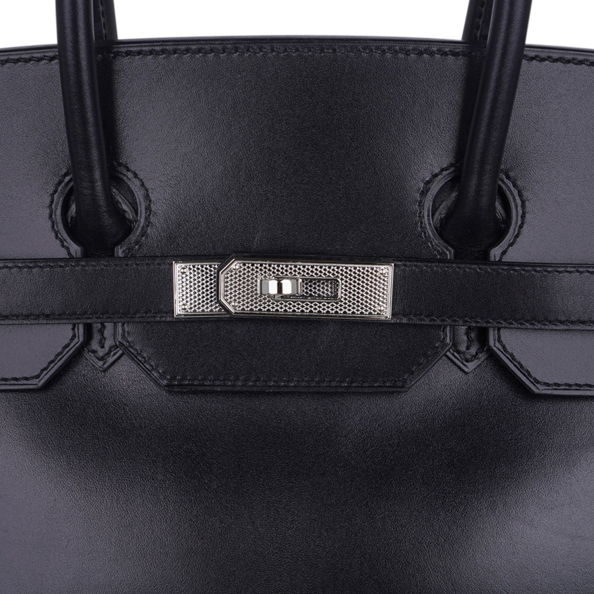 Birkin 35 Bag Black Box Palladium Guilloche Hardware