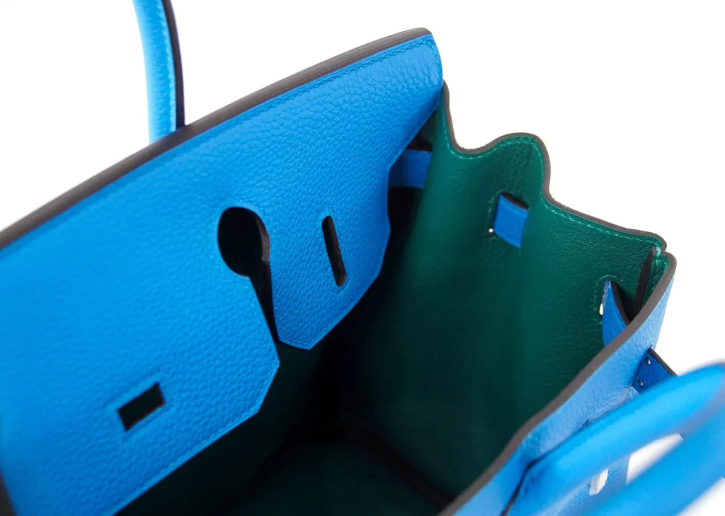 Verso Birkin 30 Bag Blue Zanzibar & Malachite Togo Leather with Palladium Hardware
