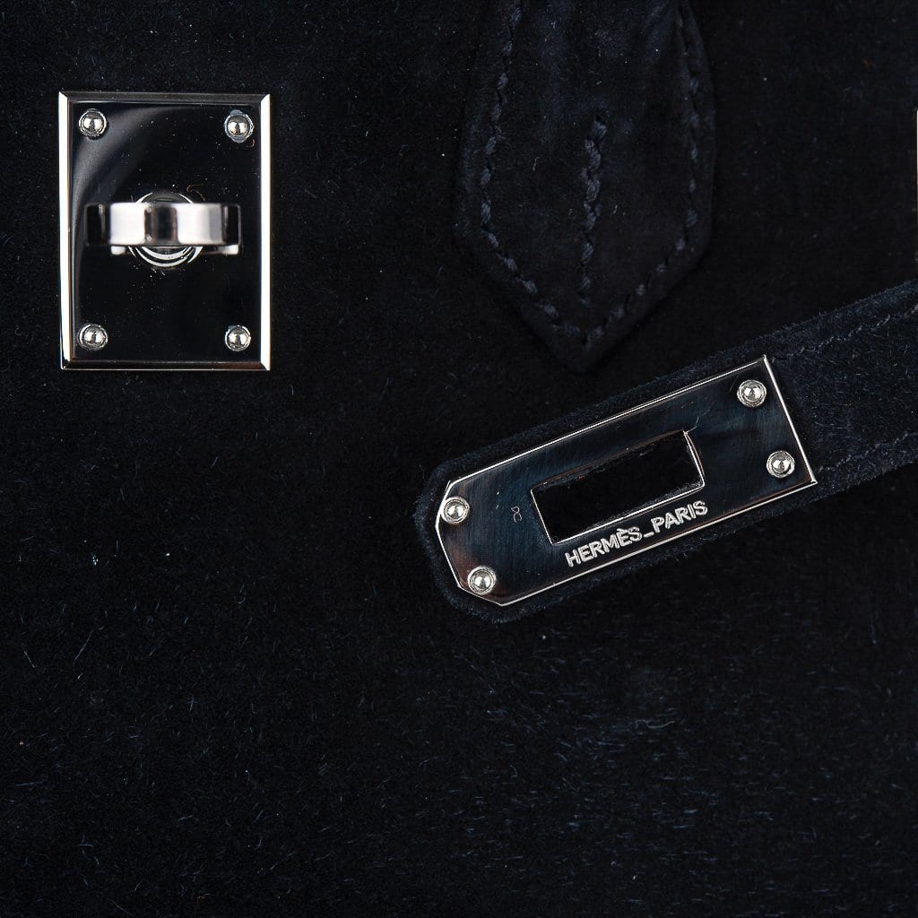 Birkin 25 Bag Black Doblis Suede with Palladium Hardware