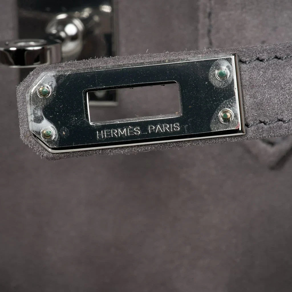 Birkin 25 Bag Gris Fume Doblis Suede with Palladium Hardware