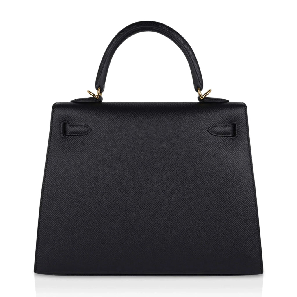 Kelly Sellier 25 Bag Black Epsom Gold Hardware New
