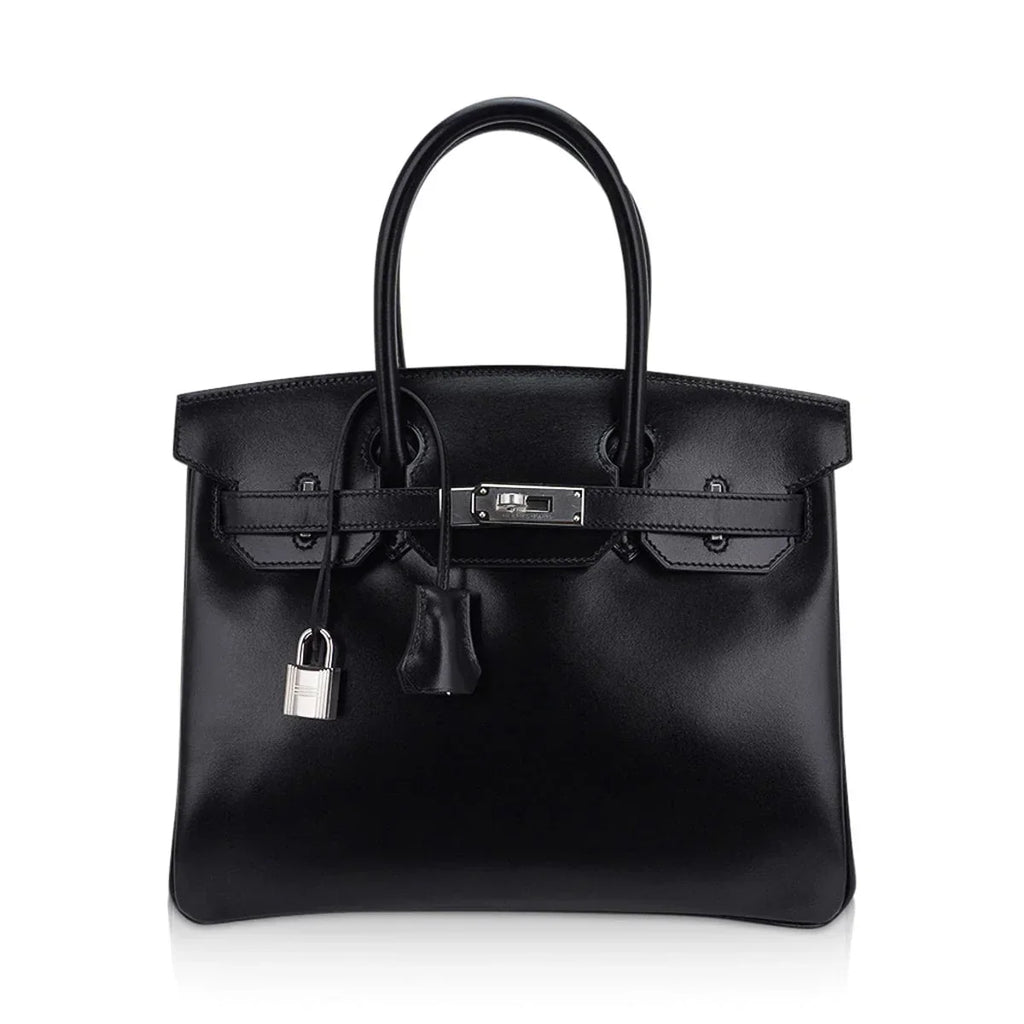 Birkin 30 Black Box Leather Bag Palladium Hardware