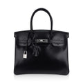 Birkin 30 Black Box Leather Bag Palladium Hardware