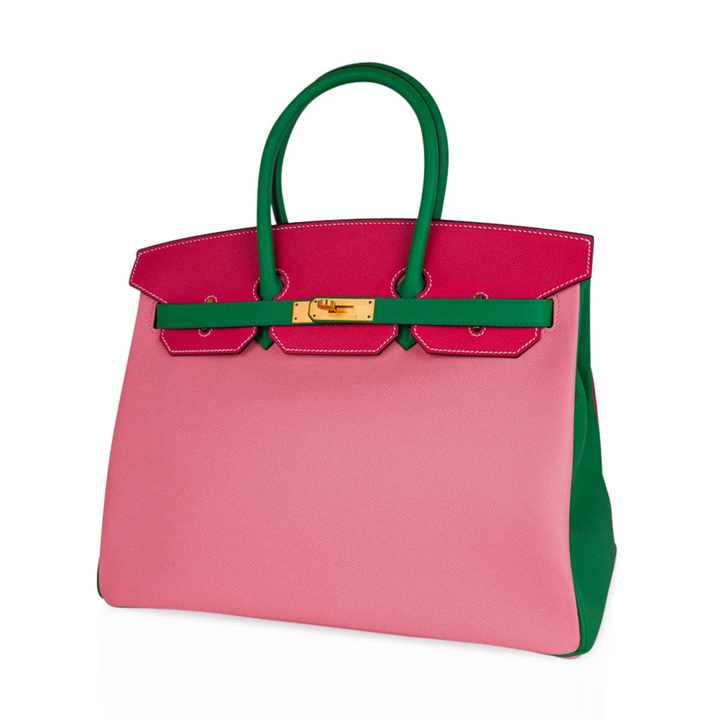 Birkin 35 HSS Bag Rose Confetti/Rose Tyrien/Bamboo Brushed Gold Hardware