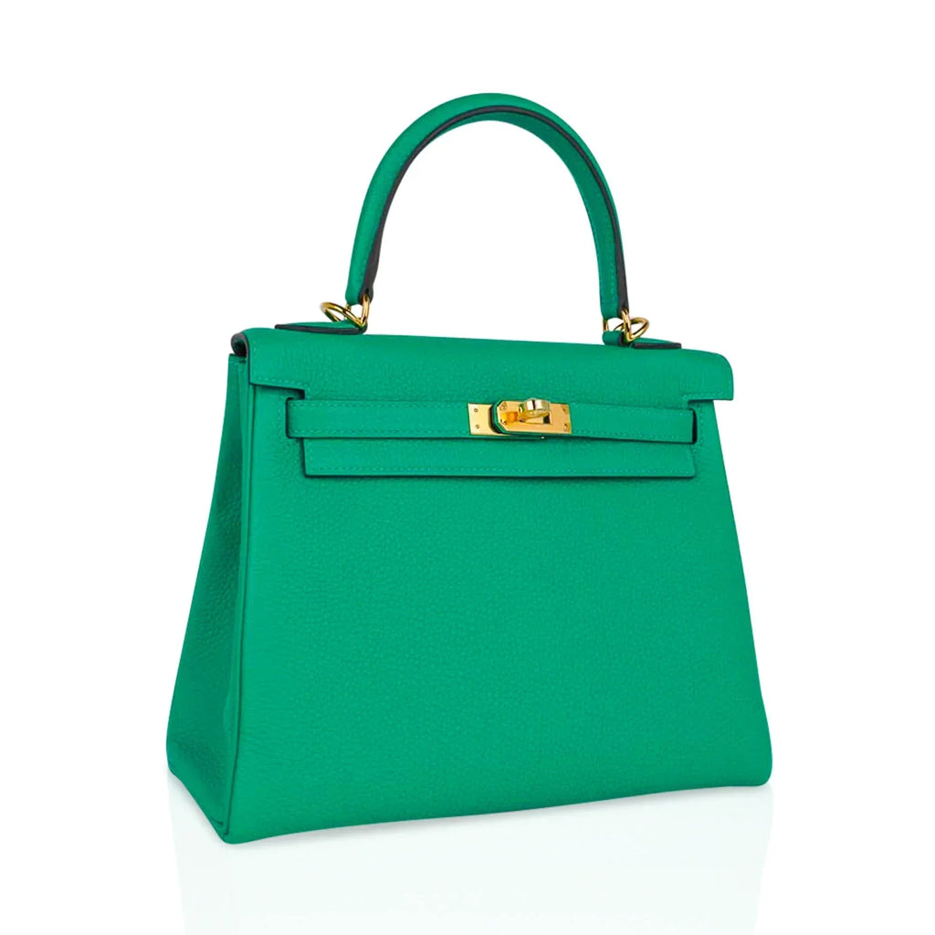 Kelly Retourne 25 Bag Menthe Togo Gold Hardware New w/Box