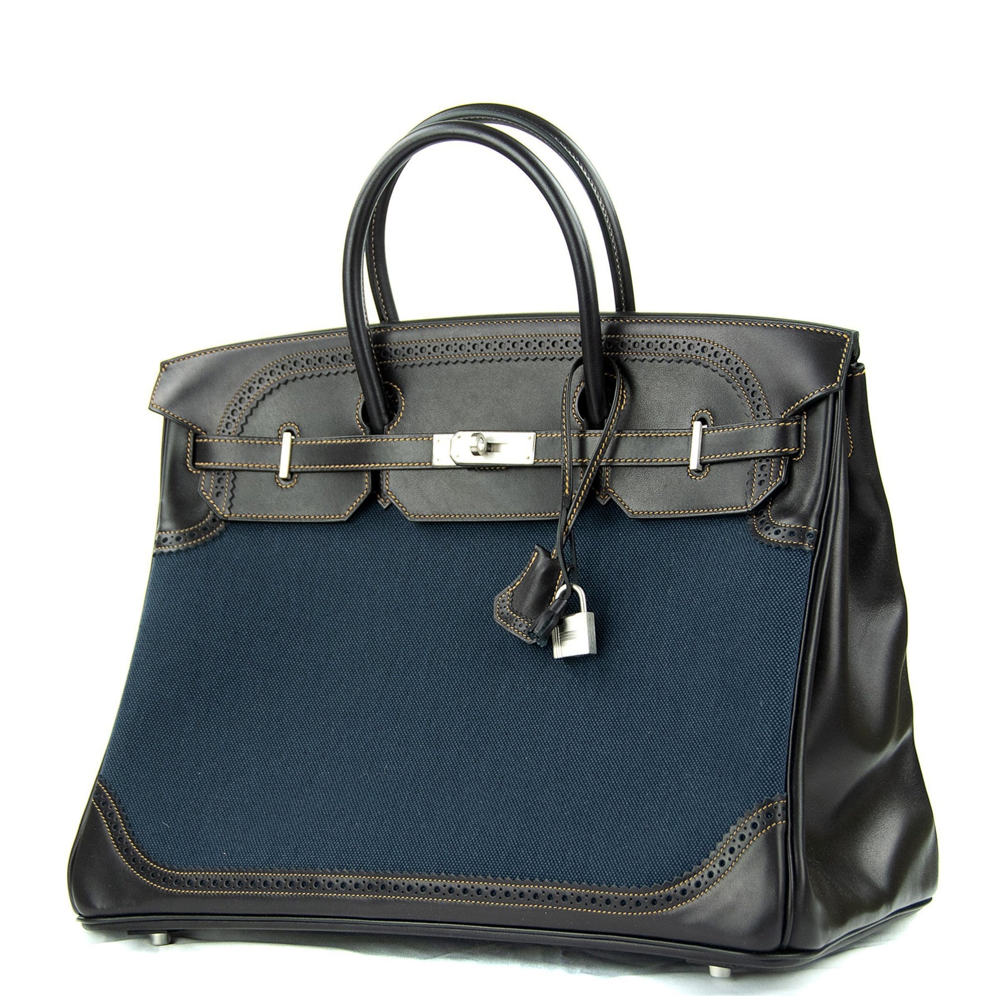 Birkin 40 Ghillies Denim Fonce Toile / Black Evercalf Bag Limited Edition