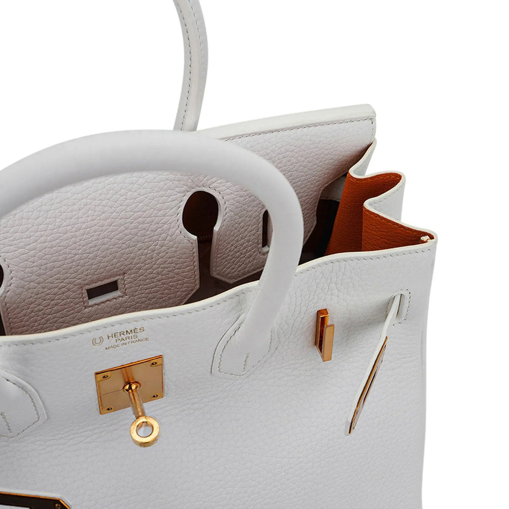 Special Order HSS Birkin 30 Bag White & Orange Clemence Leather with Rose Gold Hardware