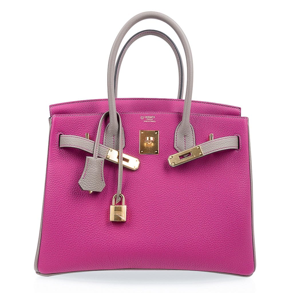 Special Order HSS Birkin 30 Bag Rose Pourpre & Gris Asphalte Togo Leather with Gold Hardware