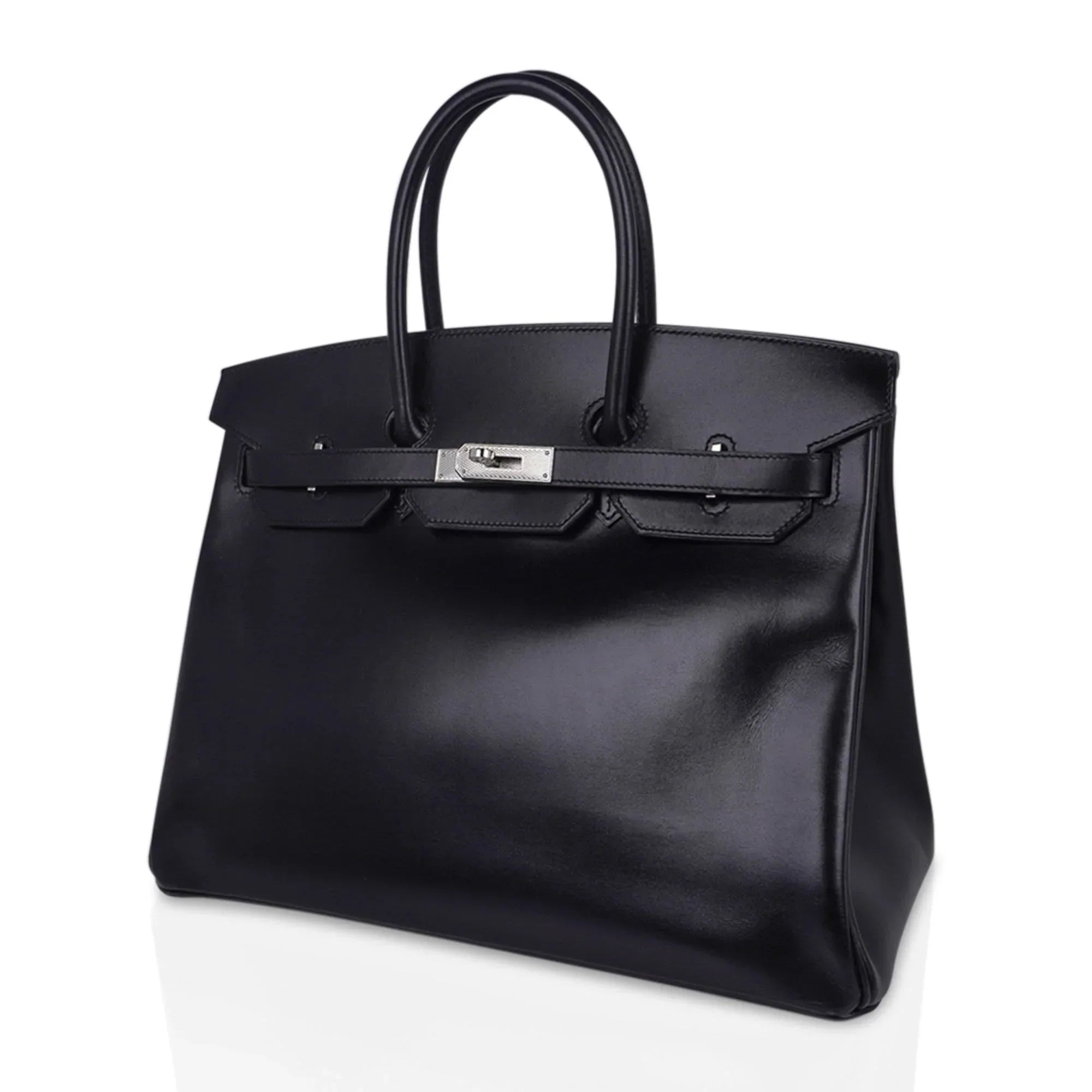 Birkin 35 Bag Black Box Palladium Guilloche Hardware