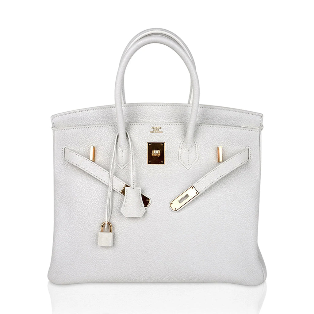 Birkin 35 Bag White Gold Hardware Clemence Leather New