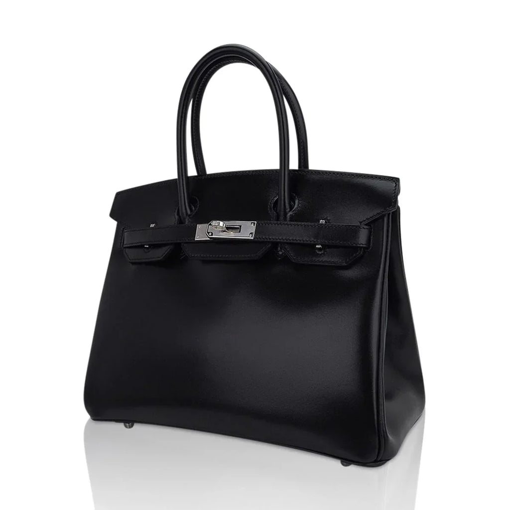 Birkin 30 Black Box Leather Bag Palladium Hardware