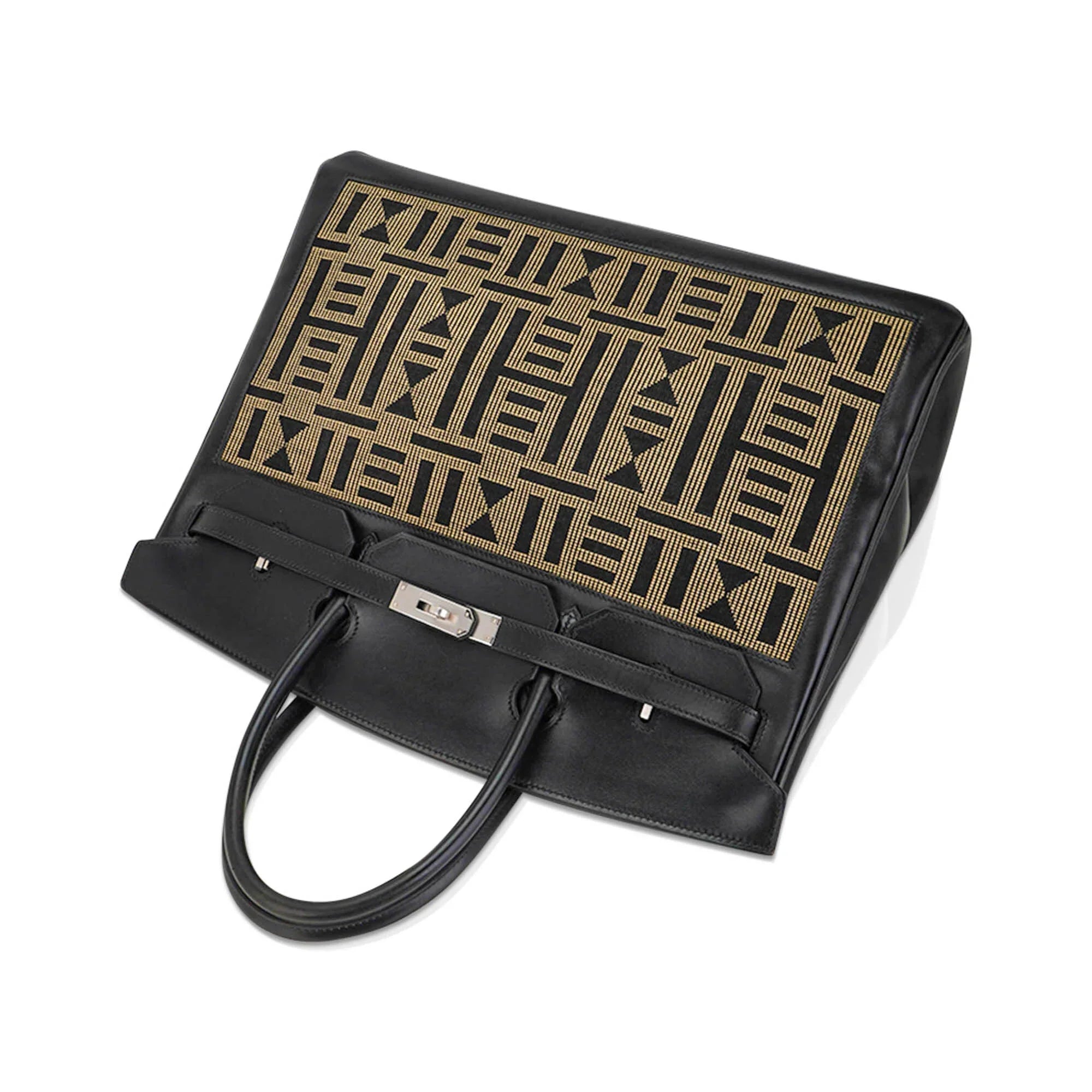 Limited Edition Vintage Horizons Birkin 40 Black Box Leather with Gold Embroidered Toile