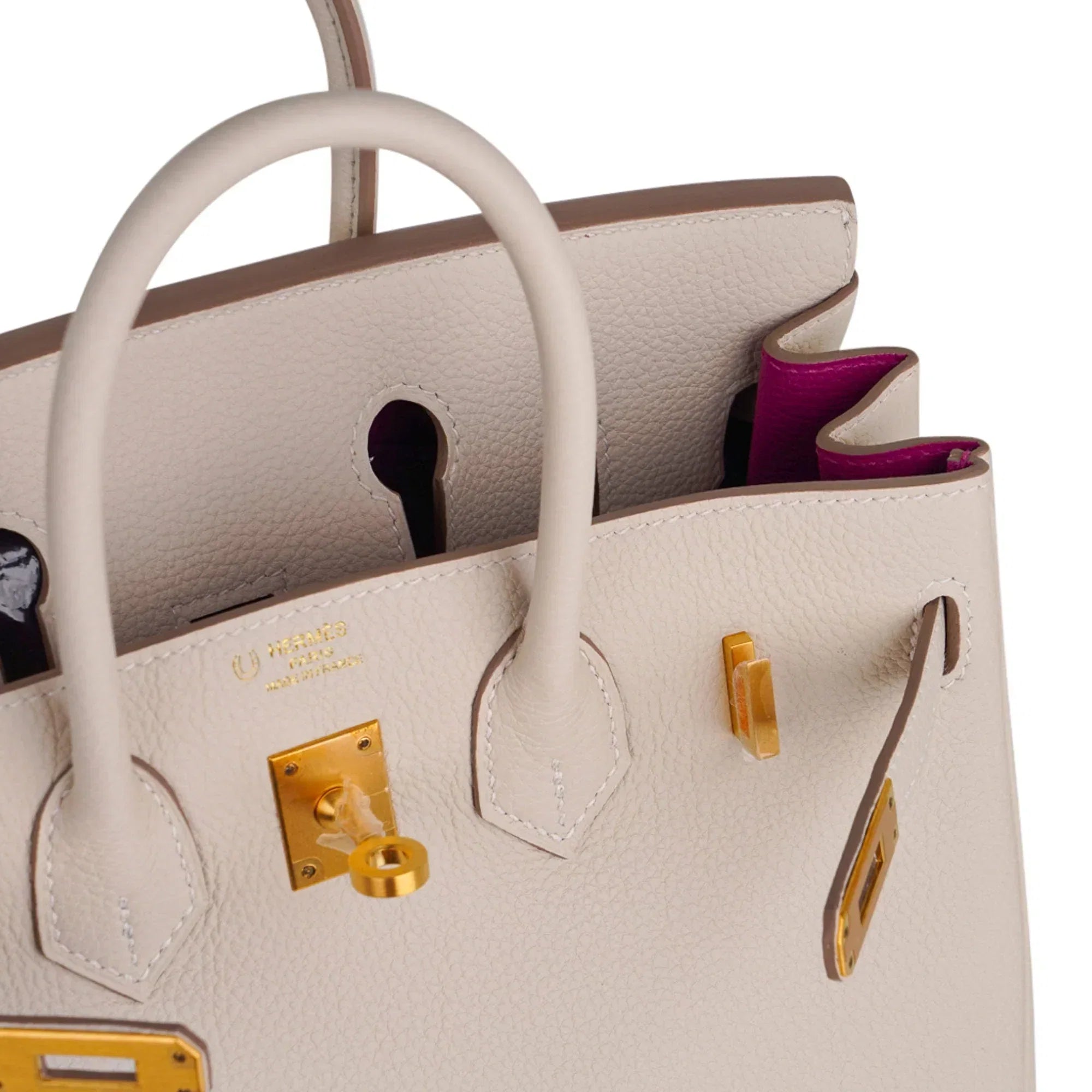 Birkin HSS 25 Bag Beton w/ Pink Rose Pourpre Brushed Gold Hardware Togo