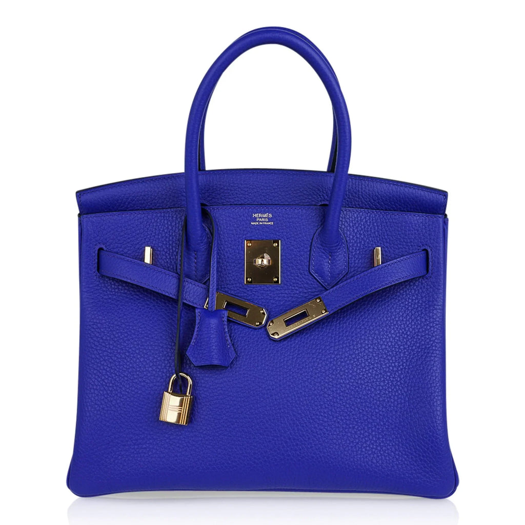 Birkin 30 Bag Blue Electric Clemence Gold Hardware