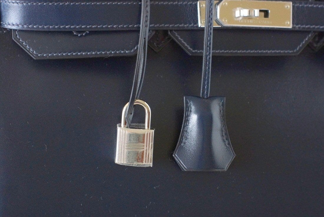 Birkin 35 Bag (Bleu) Blue Marine Coveted Rare Box Leather Palladium