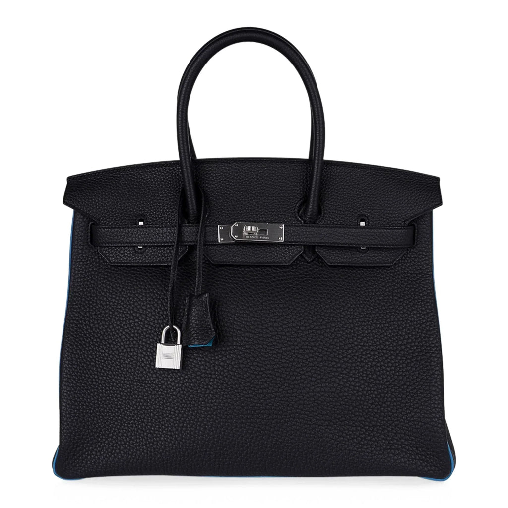Special Order HSS Birkin 35 Bag Black Turquoise Togo Leather with Brushed Palladium Hardware