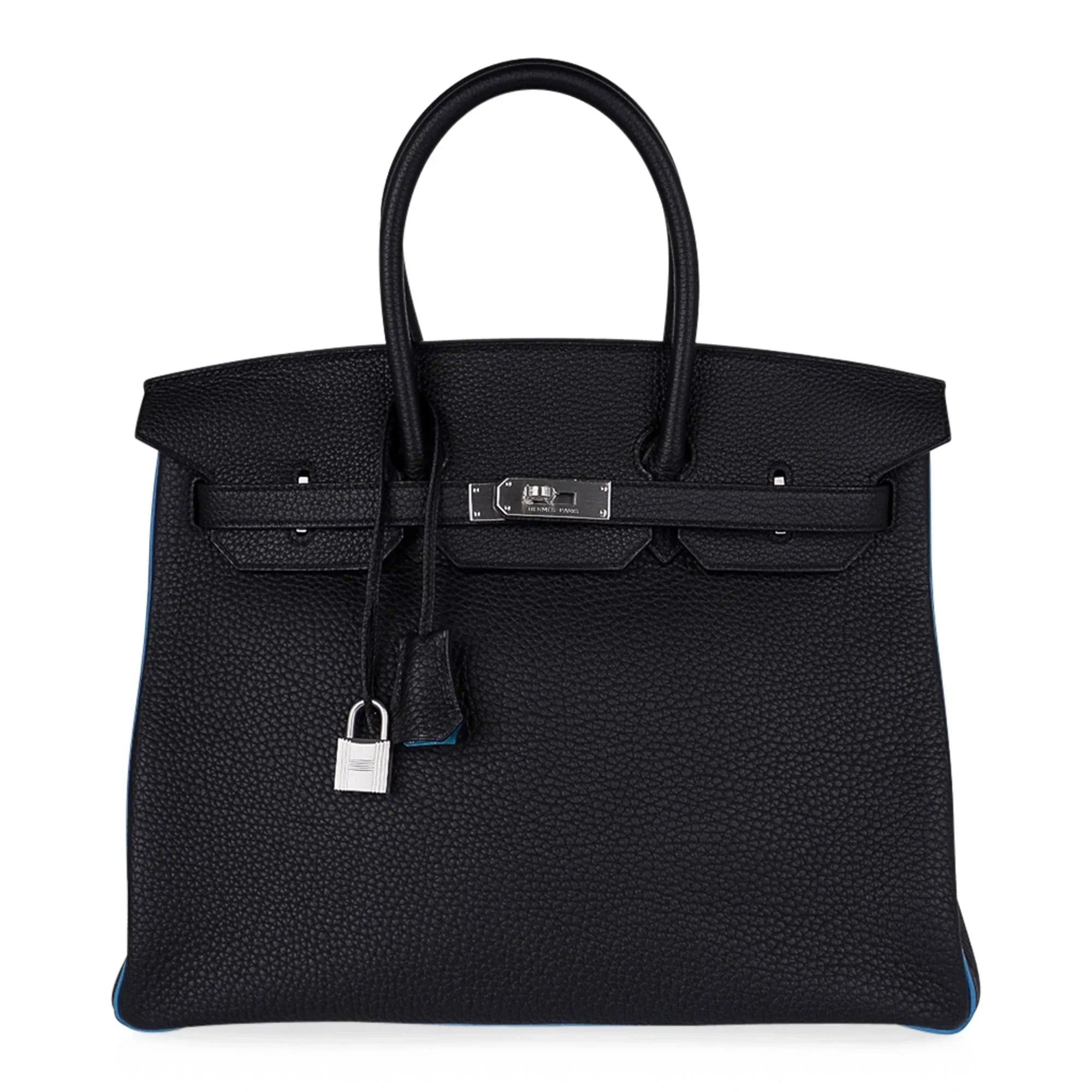 Special Order HSS Birkin 35 Bag Black Turquoise Togo Leather with Brushed Palladium Hardware