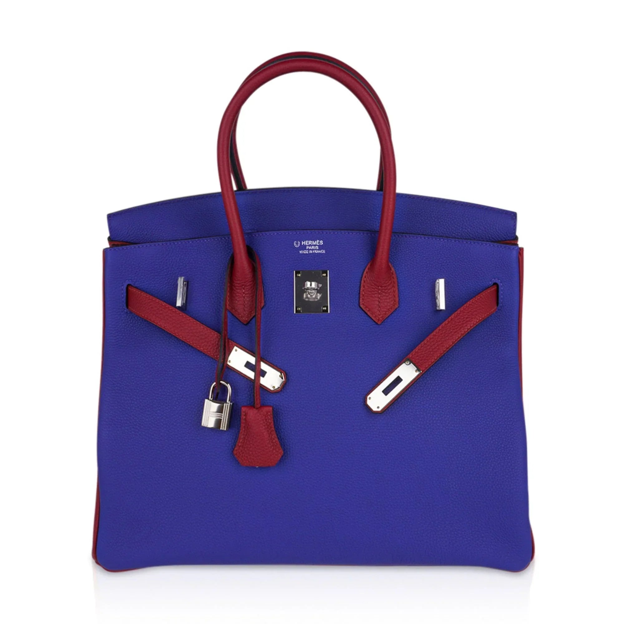 Special Order HSS Birkin 35 Bag Blue Electric & Rouge Granat Togo Leather with Palladium Hardware