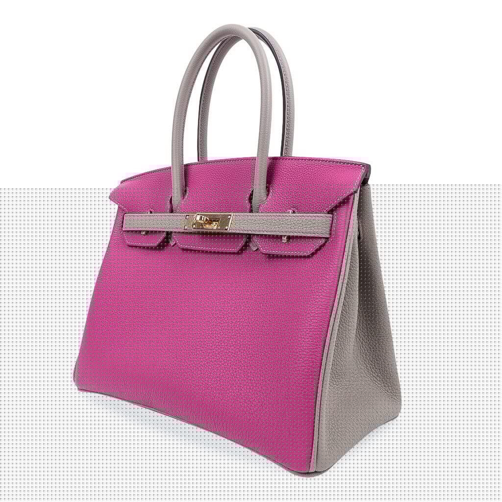 Special Order HSS Birkin 30 Bag Rose Pourpre & Gris Asphalte Togo Leather with Gold Hardware