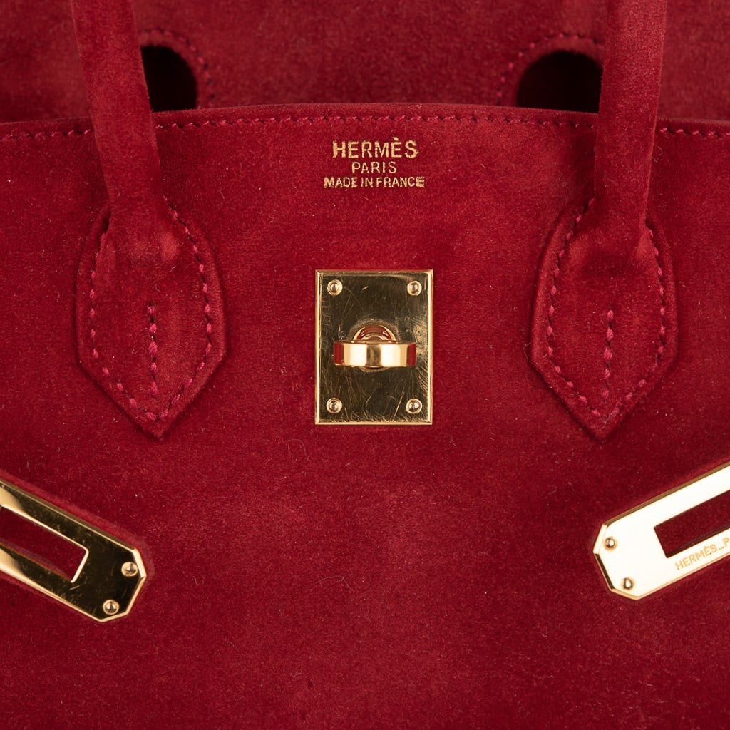 Birkin 25 Doblis Bag Rouge Vif Suede Gold Hardware
