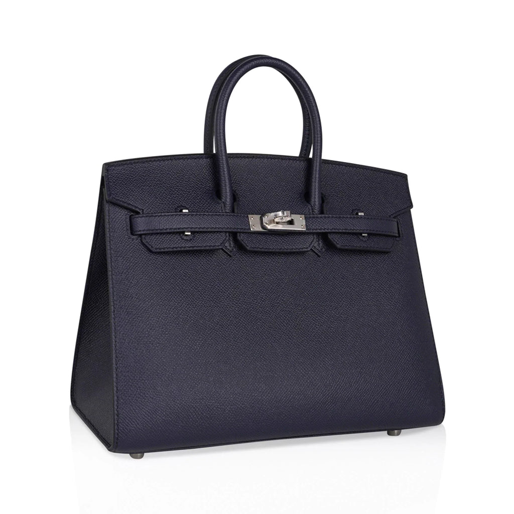 Birkin Sellier 25 Bag Blue Indigo Epsom Leather with Palladium Hardware