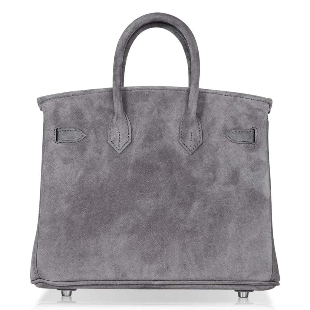 Birkin 25 Bag Gris Fume Doblis Suede with Palladium Hardware
