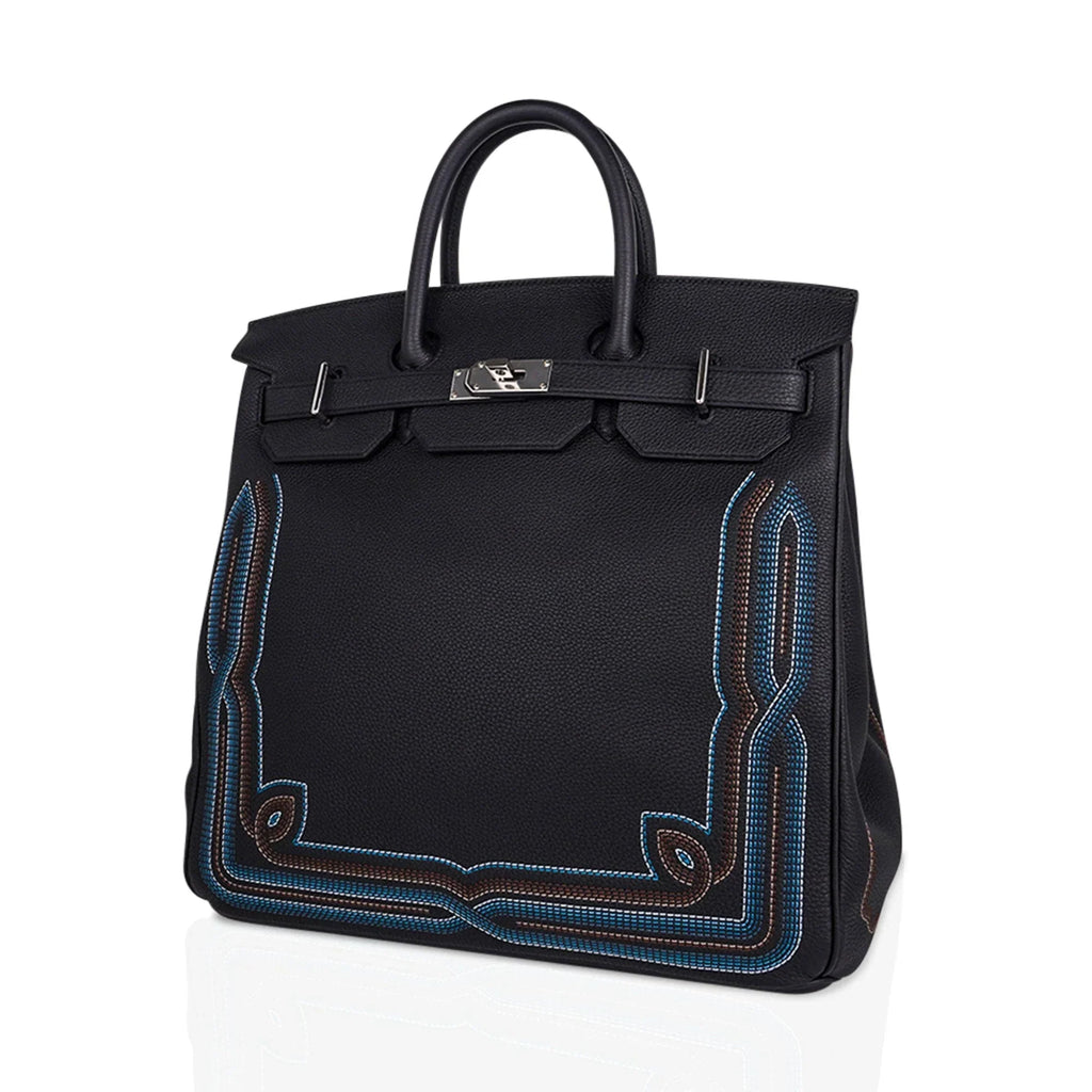 Limited Edition HAC Western Birkin 40 Bag Runway Embroidered Black Togo Leather with Palladium Hardware