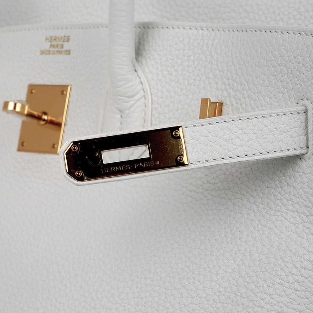 Birkin 35 Bag White Gold Hardware Clemence Leather New