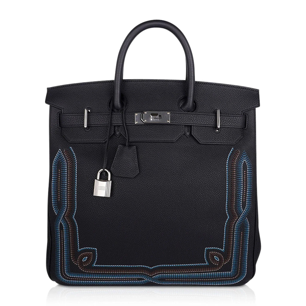 Limited Edition HAC Western Birkin 40 Bag Runway Embroidered Black Togo Leather with Palladium Hardware