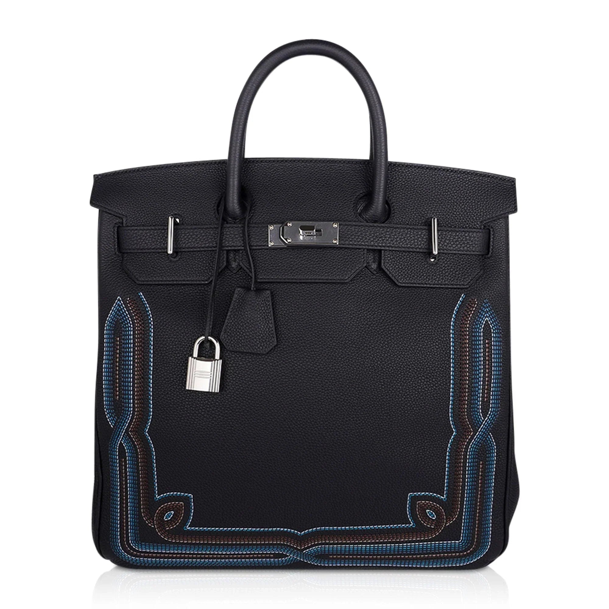 Limited Edition HAC Western Birkin 40 Bag Runway Embroidered Black Togo Leather with Palladium Hardware