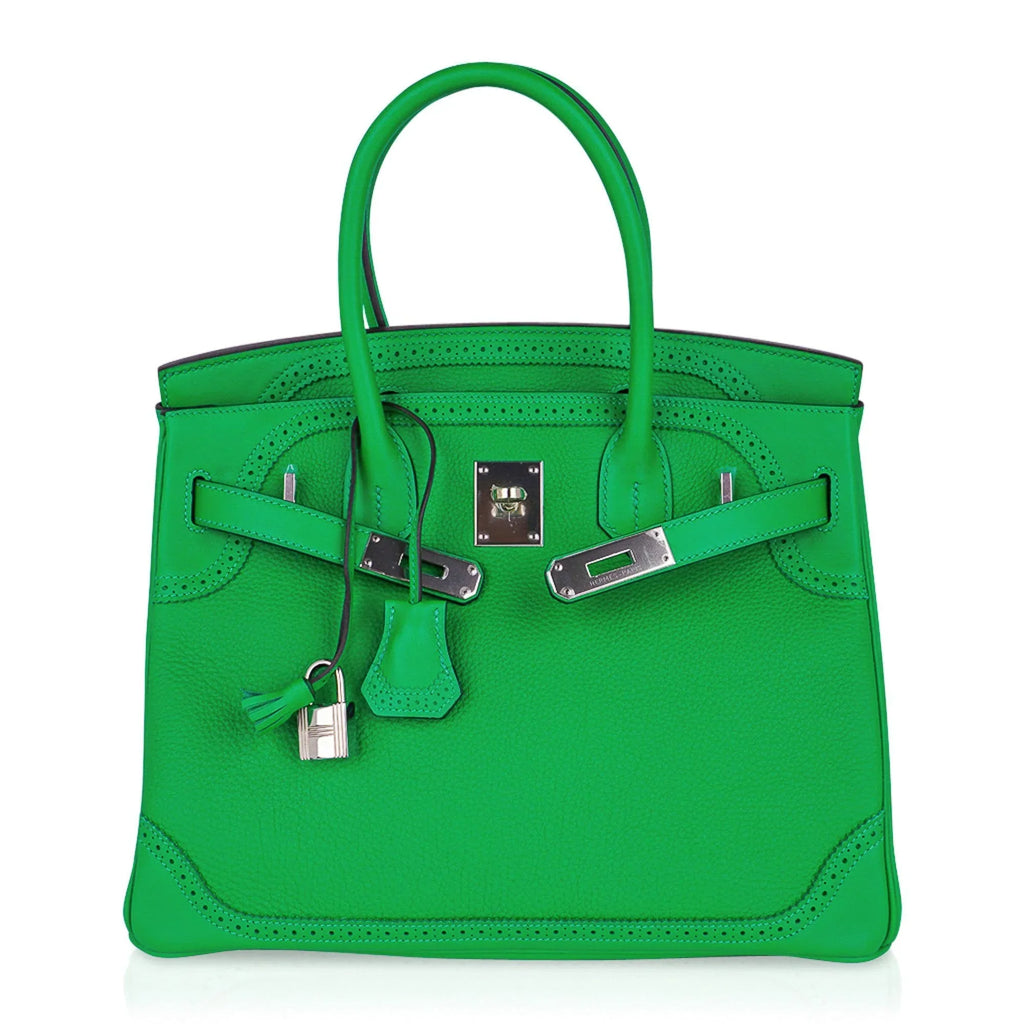 Birkin 30 Ghillies Limited Edition Bag Bamboo Palladium Hardware New w/Box