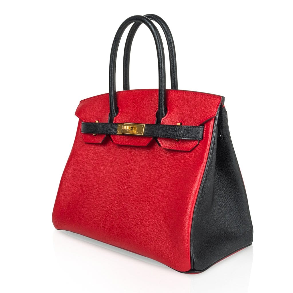 Birkin HSS 30 Bag Rouge Casaque and Black Chevre Brushed Gold Hardware