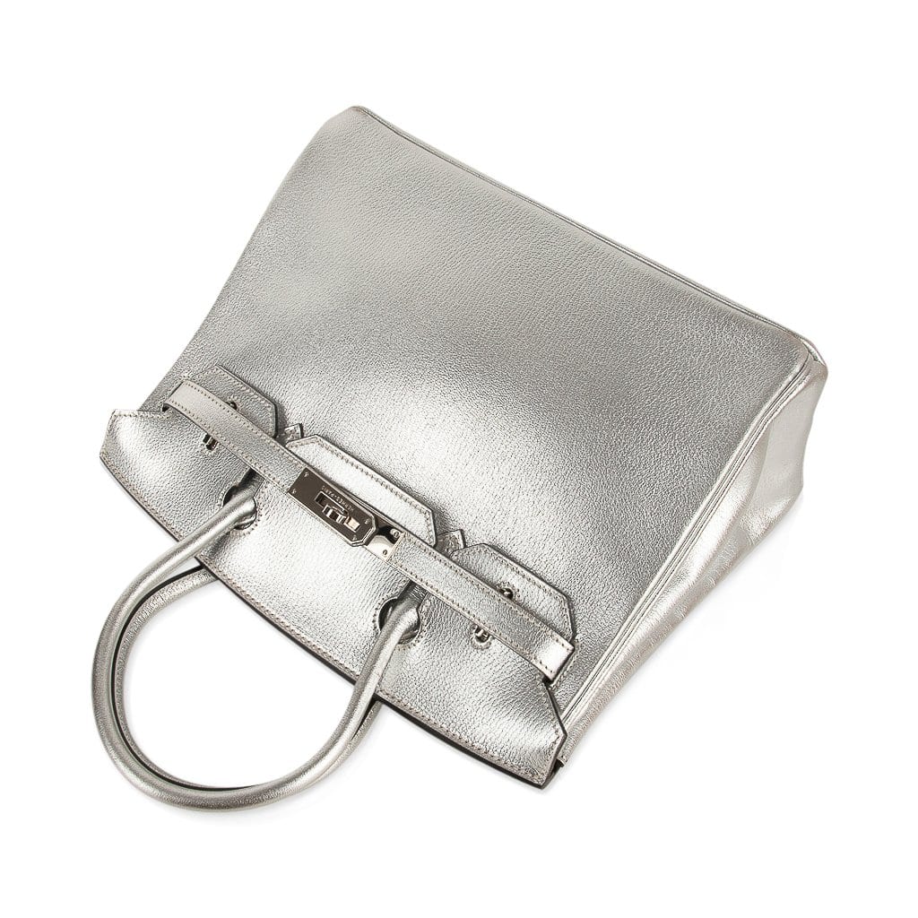 Limited Edition Birkin 30 Bag Silver Metallic Chevre Leather with Palladium Hardware