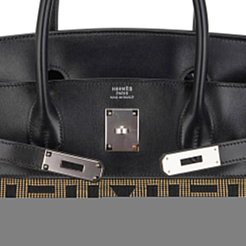 Limited Edition Vintage Horizons Birkin 40 Black Box Leather with Gold Embroidered Toile
