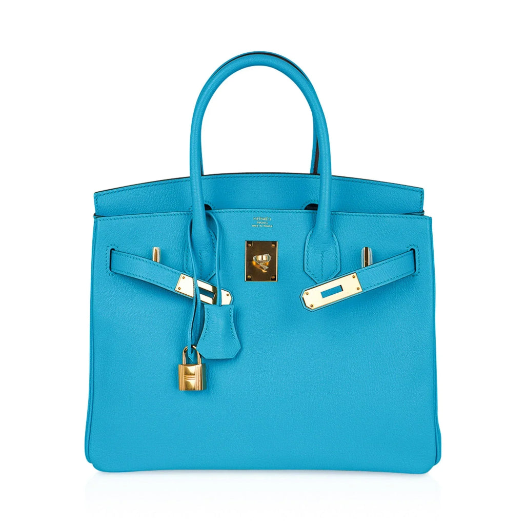 Birkin 30 Bleu Aztec Bag Chevre Leather with Gold Hardware