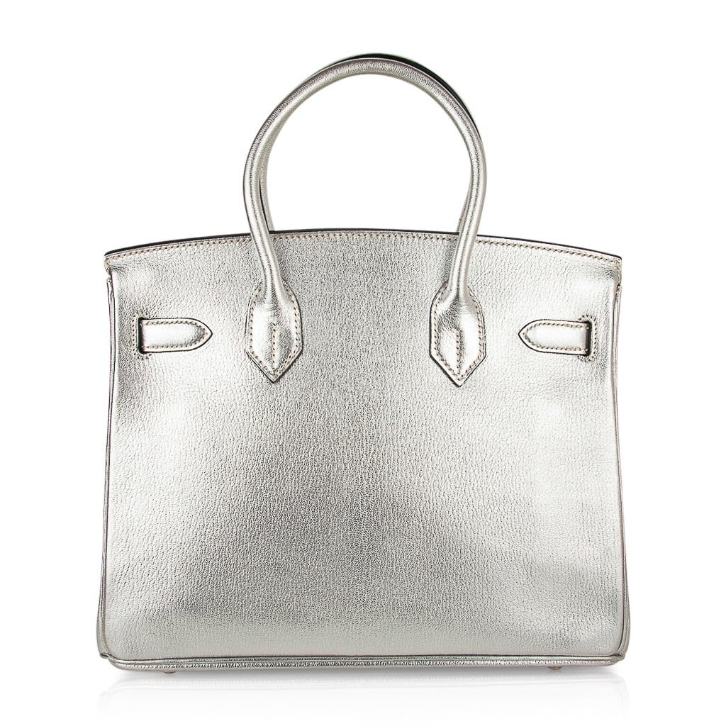 Limited Edition Birkin 30 Bag Silver Metallic Chevre Leather with Palladium Hardware