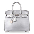 Birkin 25 Bag Metallic Silver Chevre with Brushed Palladium Hardware