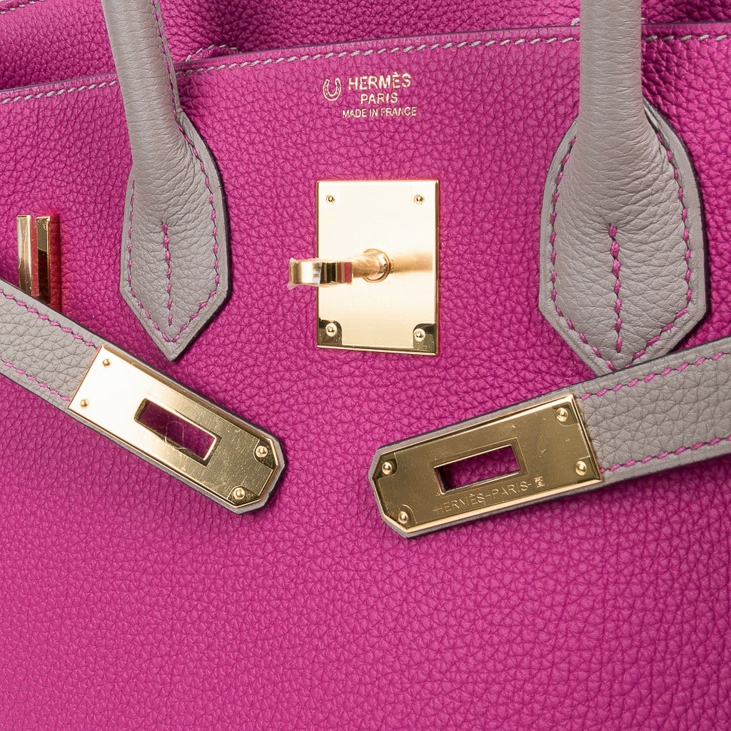 Special Order HSS Birkin 30 Bag Rose Pourpre & Gris Asphalte Togo Leather with Gold Hardware