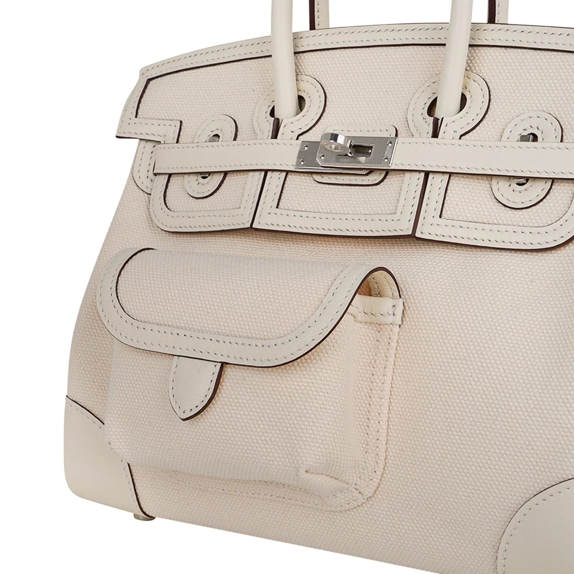 Birkin 25 Cargo Nata Toile Goeland Bag Swift Leather Trim Limited Edition